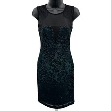 Mystic Sheath Dress WMNS XS Black Green Mesh Illusion Sleeveless Back Zip Lined
