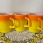 Vintage Fire King Ombre Stacking Glass Coffee Cup Mug Set 3 Anchor Hocking