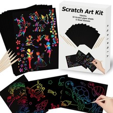 Scratch Art Set, 56-Piece, Black Paper Sheets Notes Cards Boards and Doodle P...