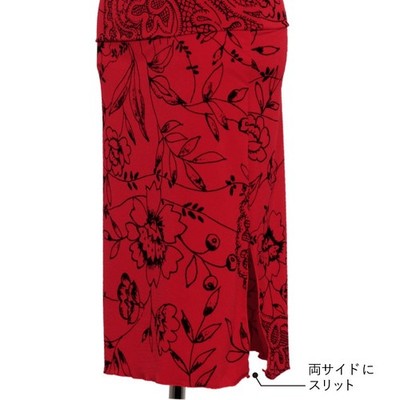 DF-2202 Knee-Length Practice Skirt, Red/Black Floral
