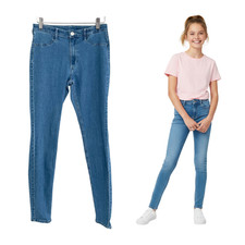 H M Jeans Girls 14 Skinny Fit Blue Denim Ankle Adjustable Waist Stretch Mid Rise