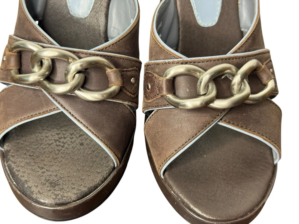 Tommy Hilfiger Sandalias Plataforma Cuero Marrón Talla 8 Y2K Slides Ramona Punta Abierta Foto 3 de 4