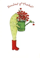 Thank You Frog Bizzie Lizzie Rose Flower Garden Blank Note Card - Set of 6