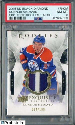 2015 UD Black Diamond Exquisite Connor McDavid RC Rookie Patch /199 PSA 8