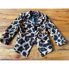 Womens Leopard Print Blazer Jacket Long Sleeve Lapel Collar