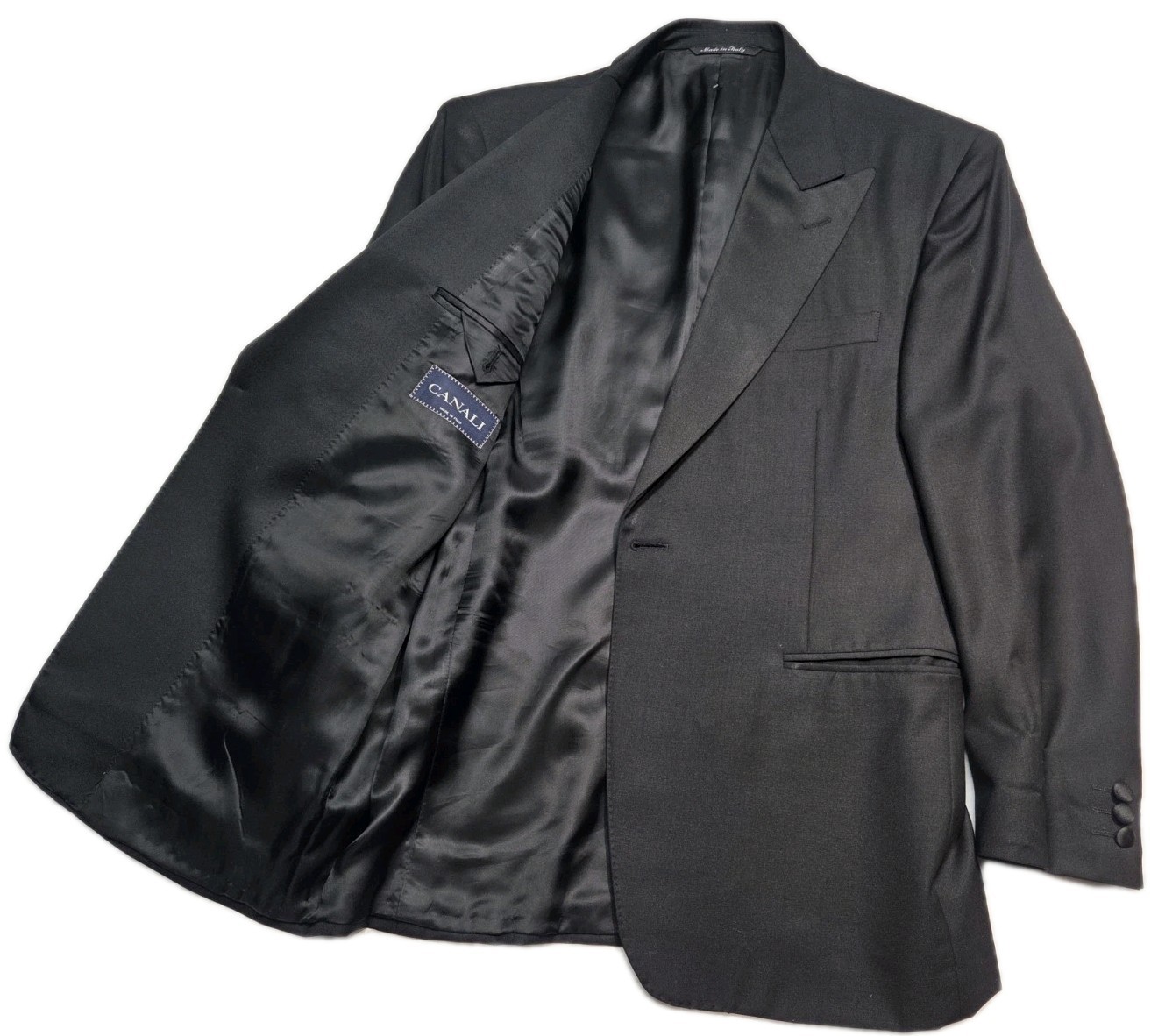 Canali Blazer Sport Coat Men's 48 Holt Renfrew Black 2 Buttons Peak Pocket Italy