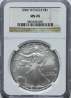 2006 W $1 NGC MS 70 American Silver Eagle 1 oz. 999 Silver Brown Label Burnished