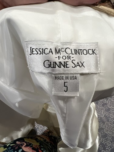 Y2K Prom Gunne Sax VTG Satin Dress Sz 5 Jessica McClintock S White Gold Coquette - Bild 3 von 10