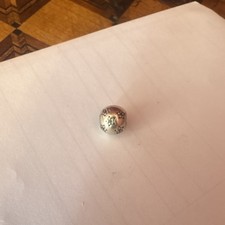 Silver Tone Metal Round Bead Charm for Bracelet, Decorative Pattern, No Stone