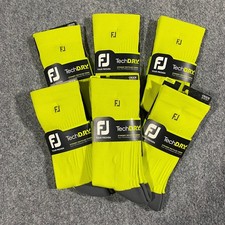 6 Pairs FootJoy Tech D.R.Y. Crew Golf Socks Mens US 7-12 Neon Green Compression