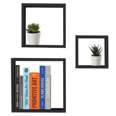 Durable 3-Piece MDF Floating Wall Cubes (1, Black) | Shadow Box Frames are Pe...