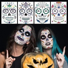 21PCS Day of the Dead Face Tattoos for Women Men Kids Halloween Skeleton Sugar