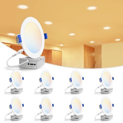8 Pack 6 inch Recessed Lighting, 5CCT LED Recessed Light with Junction Box, 2...
