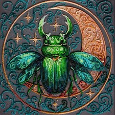Bead Embroidery Kit - Scarab, Beadwork Moon, DIY Beaded Insect, Needlepoint
