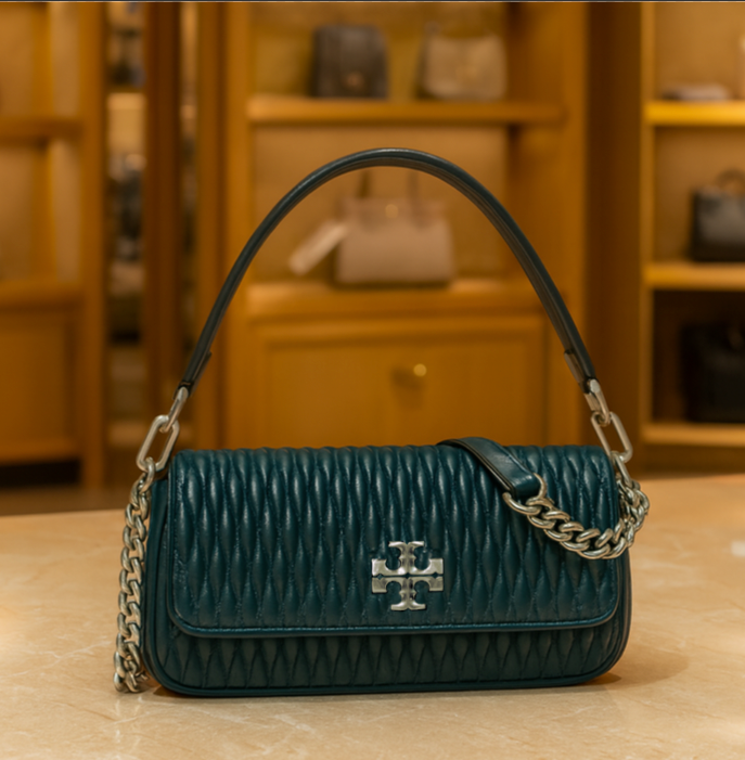 NEW Tory Burch Small Kira Ruched Teal Convertible Shoulder Bag