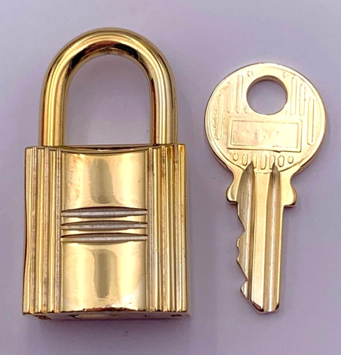 HERMES Set of Padlock & Key Cadena Gold Charm Japan Number Random 24K