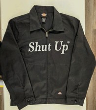 Dickies Eisenhower Shut Up Custom Graphic Jacket Size Small Black Full Zip Mens