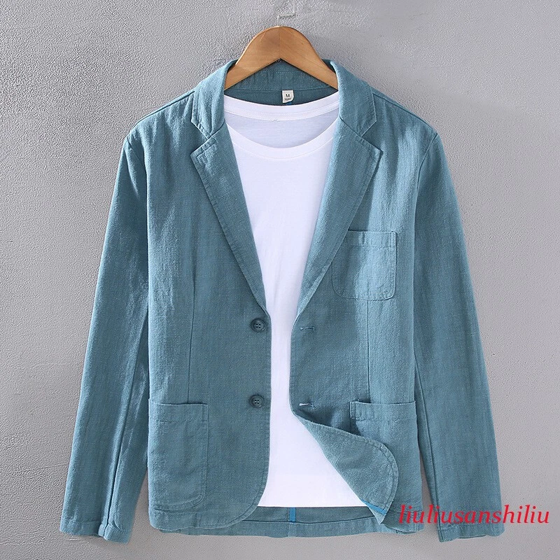 Men's Linen Cotton Summer Lightweight Casual Blazer Coat Jacket Breathable Soft
