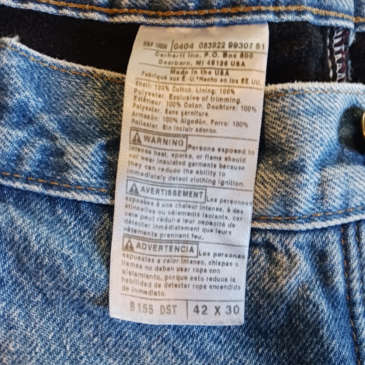 Vintage Carhartt Jeans 42x30 Fleece Lined Pants B155 DST Made In