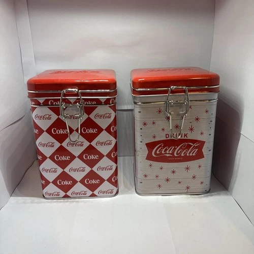 Vintage Coca-Cola Tin Lot (Set of 2) Kitchen Decor Storage Collectible Retro