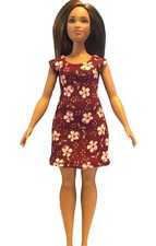 Handmade Short Dress for Curvy Fashion Doll Clothes Burgundy flowers
