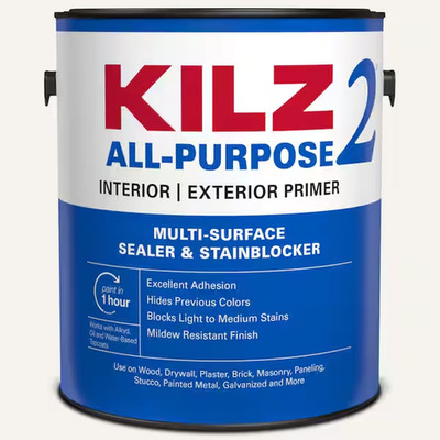 KILZ 2 Primer Sealer Stain Blocker 1 Gal Interior Exterior White Paint Prep