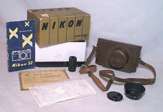 NIKON S2 BOX W/ CASE MANUAL TAG HOOD LENS CAP CASSETTE NECK STRAP