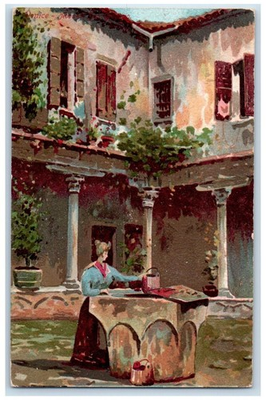 #ad c1910 Woman Getting Water from Well Painting Tuck Art Antique Postcard $9.72
