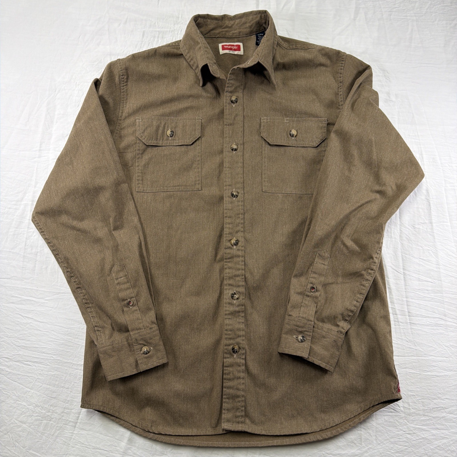 WRANGLER Mens Denim Shirt Medium Western vintage Brown Cotton Blend