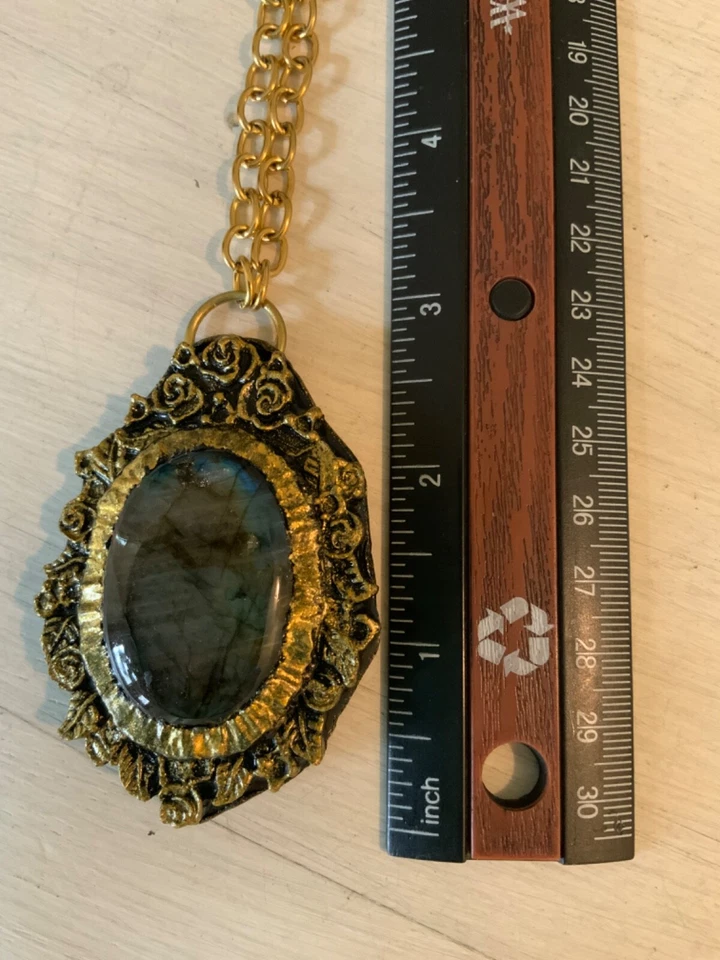 巨大拉长石吊坠项链手工手工 — 第 3/4 张图片