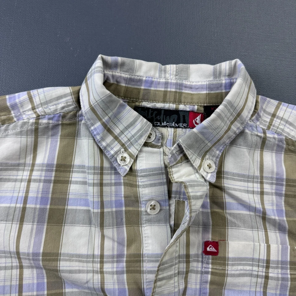 Quiksilver клетку рубашка для мальчиков 4 бежевый коротким рукавом серфинга коньков повседневный - Изображение 2 из 4