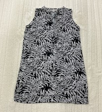 Loft Womens Size M Sleeveless V Neck Black White Tropical Leaf Print Shift Dress