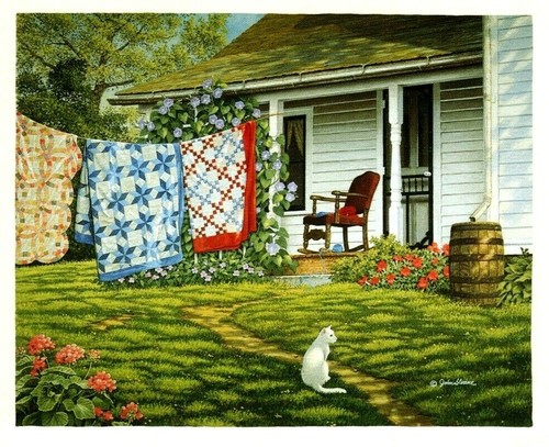 White Cat Summer Place John Sloane Blank Theme Cards By Lang - Set of 7