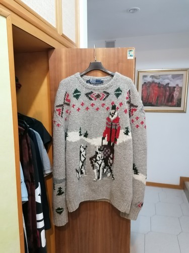 Vintage POLO Ralph Lauren hand knit Maglione Maglia lupi Lana Raro Taglia L  | eBay