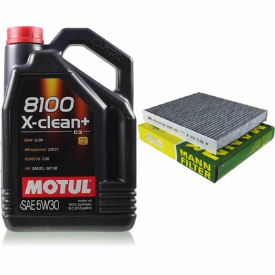 MANN Inspektionspaket 5L Motul X-clean 5W-30 für VW Polo 1.2 12V 1.4 16V Fox