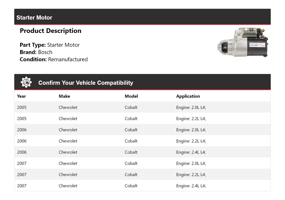 Arranque Chevrolet Cobalt Bosch 2005-2007 (remanufacturado) 2006 Foto 2 de 4