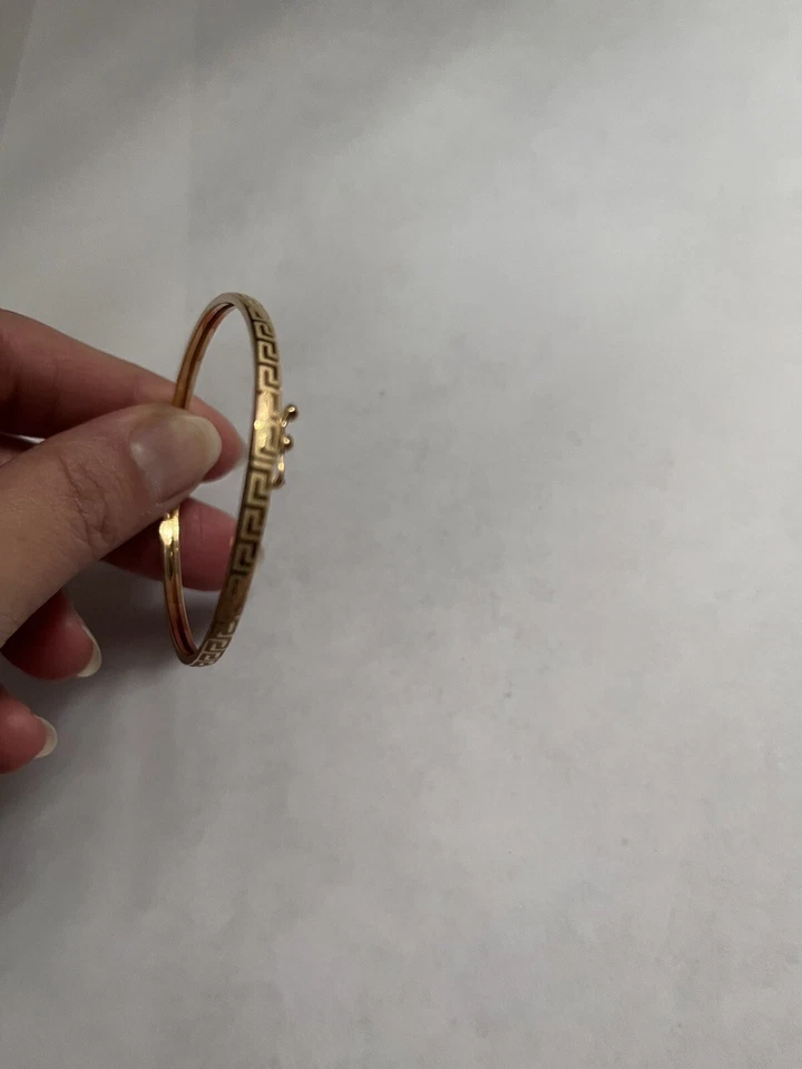 Brazalete de oro amarillo puro 18 k 750 brazalete llave griega 7 pulgadas 2,25 G, Italia Foto 2 de 4