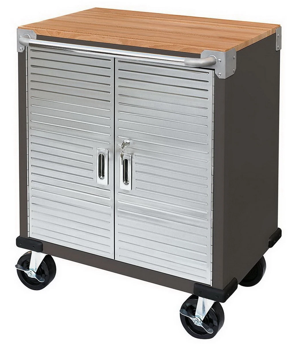 Rolling Tool Chest Stainless Steel 2 Door Metal Storage Cabinet