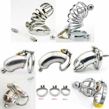 Male Chastity Belt Device Restraint Drain Cage Ring Lock Stainless Steel LI