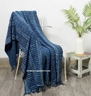Indigo Hand Block Printed Throw Blanket Boho Mud Cloth Indian Sofa Bed Throw