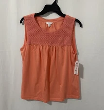 Time And Tru Women’s Sleeveless Tank Top Shirt With Crochet Trim Coral S 4-6 NWT