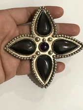 LARGE Hand Made EXOTIC STERLING SILVER  Natural Stones CROSS PENDANT 67 Grams