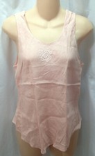 CHRISTIAN DIOR Pink Swing Tank Top 100 Linen Vtg 80s Embroidered LOGO Bust 36"