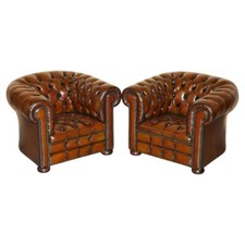 COPPIA DI POLTRONE VINTAGE ART DECO RESTAURATE PELLE MARRONE CHESTERFIELD TRAPUNTATE