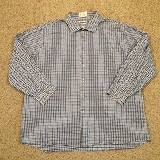 Van Heusen Shirt Mens 18.5 Blue Gray Plaid Long Sleeve Button Up Flex Collar