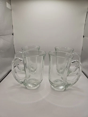 TIARA 4 Pc Vintage 1982 Clear Hunter Horn 10 oz Cup Mug USED Excellent Cond