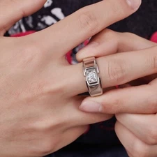 1.0 CT Round Moissanite Ring jewel 925 Fashion Silver Men's Engagement Band Gift