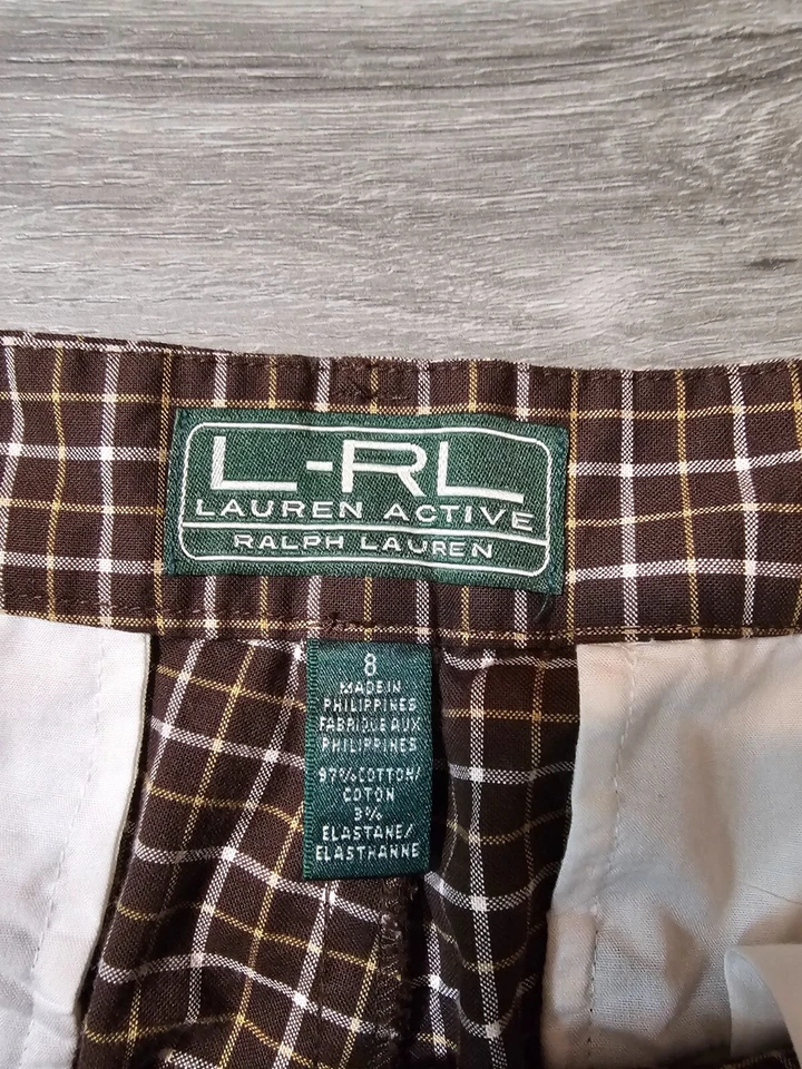 Pantalones Cortos de Golf Lauren Ralph Active LRL Para Mujer Caminar Marrón Blanco Cuadros Elastizados 8 Foto 4 de 4