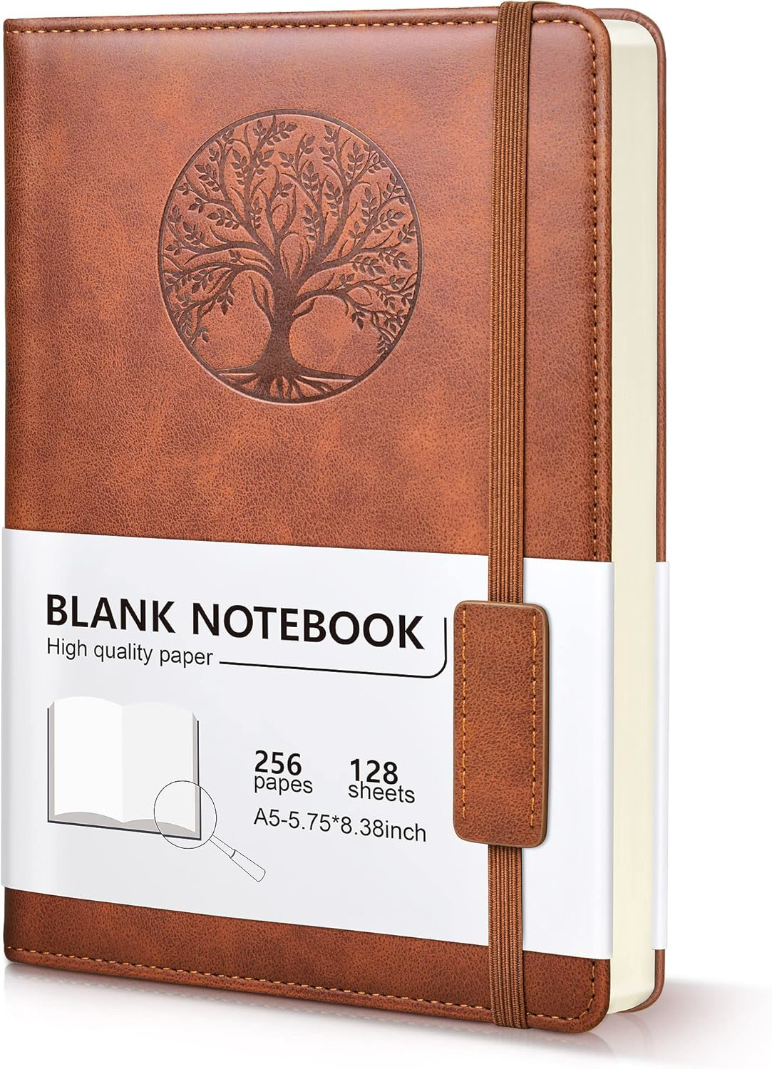 A5 Unlined Leather Journal Notebook 256 Pages Thick Paper 5.75 X 8.38 Brown