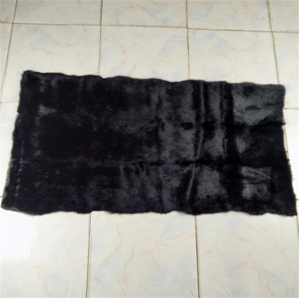 LUXURY REAL Black Rabbit FUR THROW BLANKET RUG Skin Fur Rug Pelz Leather Pelt - Image 3 of 4